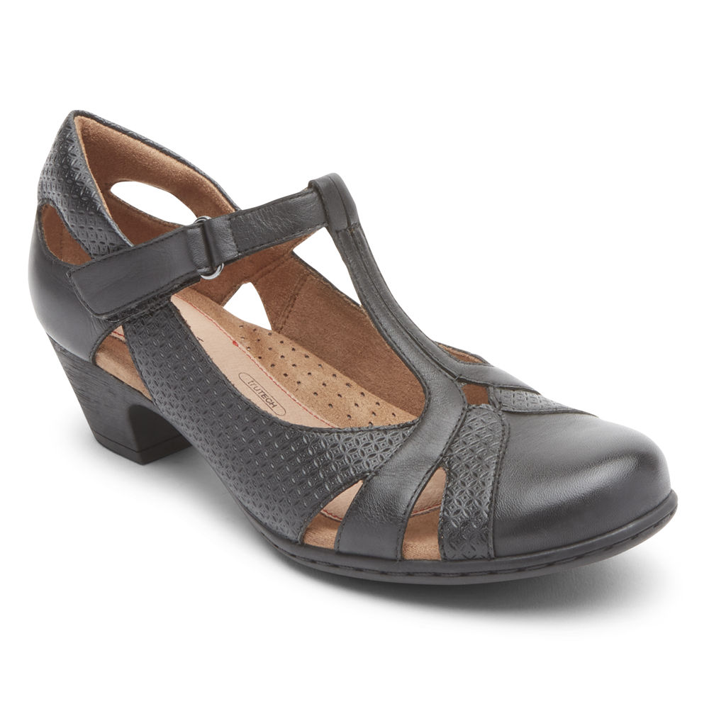 Rockport Heels For Womens Black - Brynn T-Strap - JR8652394